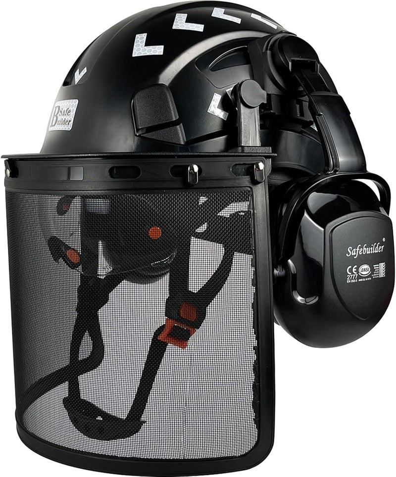 SAFEBUILDER Forestry Safety Helmet with Build-in Visor Mesh Face Shield Ear Muffs 4 in 1 Chainsaw Safety Hard Hats - Image 1
